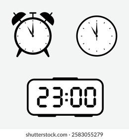 vector illustration of 23 o'clock, timer and 23 o'clock alarm