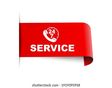 Etiqueta de servicio Vector Illustration 24 7. Banner Web Moderno Con Icono Telefónico
