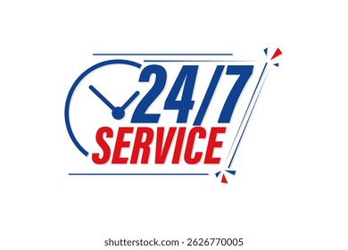 Vector illustration of 24 7 service icon isolated on white background