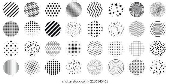 Vector illustration.Set of 24 Abstract pattern. Lines and dots. Abstract hipster memphis shape vector background