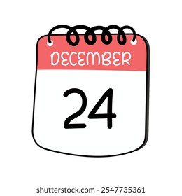 ilustração vetorial do ícone de calendário de 24 de dezembro para a 24ª Data isolada com fundo branco