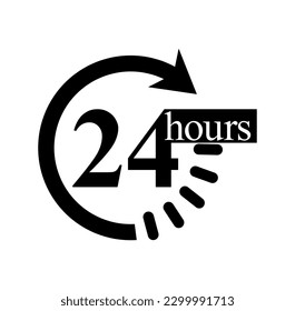 Ilustración vectorial de 24 horas con icono de círculo de flecha sobre fondo blanco