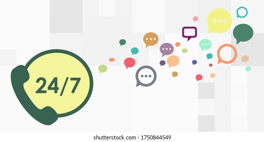 vector illustration of 24 hour call center symbol and colorful speech bubbles