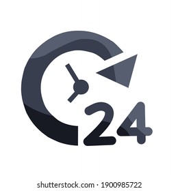 vector illustration of 24 hour icon, repeat.  illustration for 24 hours non stop service.  flat minimalist design eps 10