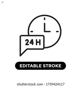 Vector illustration 24 hours icon or logo black color with line design style.