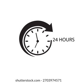 Vector Illustration of 24 hours icon vector clock open time service or delivery 7 days a week and 24 hours clock arrow sign