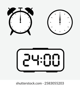 vector illustration of 24 o'clock, timer and 24 o'clock alarm