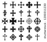 Vector illustration of 25 different heraldic crosses isolated on white background