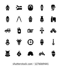 Vector Illustration Of 25 Icons. Editable Pack Hut, Zebra, Cradle of humankind, Diamond, Hippopotamus, Apartheid museum, Ankh, Compass, Backpack, Mask, African drum, South africa