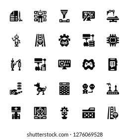Vector Illustration Of 25 Icons. Editable Pack Check list, Binary, Robot, Cpu, Gaming, Recognition, Coins, Mail, Secure data