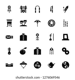 Vector Illustration Of 25 Icons. Editable Pack Bolang gu, Kettle, Xiaolongbao, Bamboo hat, Great wall of china, Bamboo, Erhu, Chinese dress, Pipa, Pot, Nunchaku, Gong
