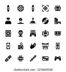 Vector Illustration Of 25 Icons. Editable Pack Smartwatch, Depth perception, Sword, Bionic, Remote control, Video console, Monitor, Hand, Smartphone, Virtual reality, Stereoscope