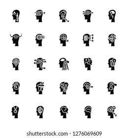 Vector Illustration Of 25 Icons. Editable Pack Creativity, Idea, Thinking, Success, Questions, Perception, Initiative