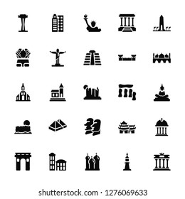 Vector Illustration Of 25 Icons. Editable Pack Space, Tower, Cathedral of saint basil, building, Arc de triomphe, Taj mahal, Stonehenge, Rapa Nui, Ayers Rock, Sphinx, Statue liberty, building