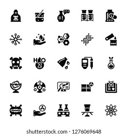 Vector Illustration Of 25 Icons. Editable Pack Poison, Volumetric, Flasks, Radiactive, Cell division, Pour, Ph meter, Analysis, Physics, Atom, Blood test, Beaker
