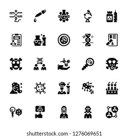 Vector Illustration Of 25 Icons. Editable Pack Reproduction, Gas mask, Suit, Radiation, Science, Blood test, Biology, Laboratory, Flask, Formula, Dropper