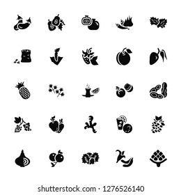 Vector Illustration Of 25 Icons. Editable Pack Eggplant, Banana, Cauliflower, berries, Onion, Mango, Tomato, Ginger, Grapes, Potatoes, Pomegranate, Papaya