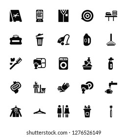 Vector Illustration Of 25 Icons. Editable Pack Wet floor, Cleaning, Toilet, Hanger, Dry, Broom, Washing clothes, Gloves, Soap, Wipes, Clothes, Dishwasher