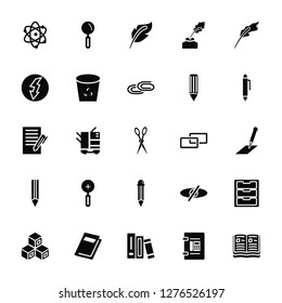 Vector Illustration Of 25 Icons. Editable Pack Atomic, Phone book, Book, Cube, Pen, Link, Pencil, Flash, Quill, Zoom