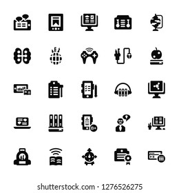 Vector Illustration Of 25 Icons. Editable Pack Chat, Diploma, Alarm clock, Online learning, Backpack, Apple, Headphones, Exam, class, Brain, Graduation, Ebook