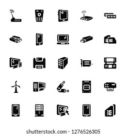 Vector Illustration Of 25 Icons. Editable Pack Router, Operating System, Click, Server, Mobile, Sim, Hardware, Drive, Turbine, Flash, Tablet, Remote