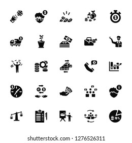 Vector Illustration Of 25 Icons. Editable Pack Marketing, Group, Presentation, Clipboard, Balance, Businessman, Phone call, Economy, Wall clock, Delivery truck, Gold Ingots, Dollar