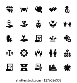 Vector Illustration Of 25 Icons. Editable Pack Diamond, Knowledge, Paper, Hands, Law, Arrows, Heart, Balance, World, Puzzle, Passion