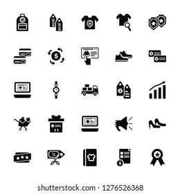 Vector Illustration Of 25 Icons. Editable Pack Hand bag, Online shop, Catalogue, Discount, Brand, Ticket, Price tag, Website, Shopping cart, Cit card, Shirt, Tags