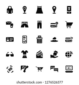 Vector Illustration Of 25 Icons. Editable Pack Hoodie, Chat, Shopping cart, Telephone, Exchange, Hat, Wallet, Eyeglasses, Email, Skirt, Placeholder
