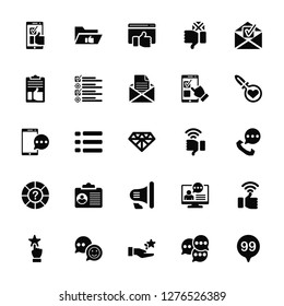 Vector Illustration Of 25 Icons. Editable Pack Like, Comments, Favorite, Chat, Search, Dislike, Megaphone, Help, Clipboard, Folder
