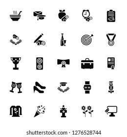 Vector Illustration Of 25 Icons. Editable Pack Punch bowl, Fireworks, Lectern, Confetti, Dress, Medal, Portfolio, Graduation cap, Champagne, Diploma, Apple, Mortarboard