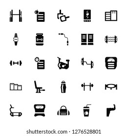 Vector Illustration Of 25 Icons. Editable Pack Weightlifting, Juice, Gym bag, Weight, Treadmill, Resistance, Bottle, Workout, Smartwatch, Rings, Diet