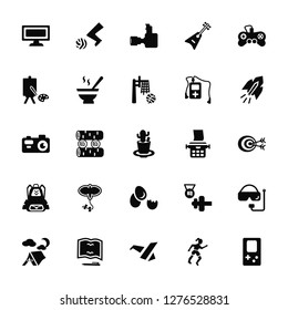 Vector Illustration Of 25 Icons. Editable Pack Tv, Running, Origami, Write, Camping, Rocket, Typewriter, Egg, Backpack, Art, Camera, Football