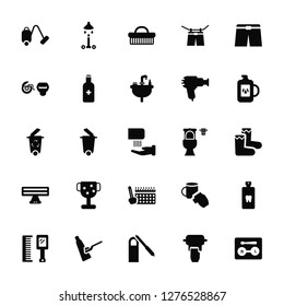 Vector Illustration Of 25 Icons. Editable Pack Vacuum, Tissue, Pedicure, Toothpaste, Comb, Detergent, Wc, Schedule, Floss, Brush, Shower