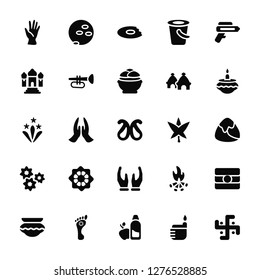 Vector Illustration Of 25 Icons. Editable Pack Hand, Dipa, Diet, Feet, Kalasha, Oil lamp, Marijuana, Flower, Taj mahal, Bread, Full moon