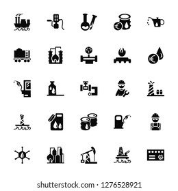 Vector Illustration Of 25 Icons. Editable Pack Oil tanker, platform, Pump jack, Refinery, Molecule, price, Worker, Oil, rig, Tank, Chemical, Hand pump
