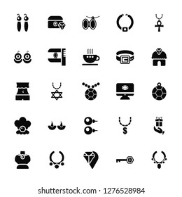 Vector Illustration Of 25 Icons. Editable Pack Earrings, Key, Placeholder, Necklace, Pendant, Pawn shop, Computer, Pearl, Brooch, Chest