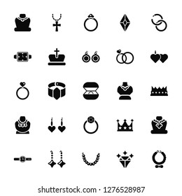 Vector Illustration Of 25 Icons. Editable Pack Necklace, Diamond, Pearl necklace, Earrings, Watch, Locket, Ring, Necklace