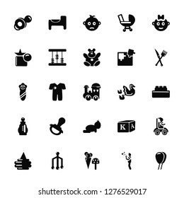 Vector Illustration Of 25 Icons. Editable Pack Pacifier, Playing, Ice Cream, Toy, Cutlery, Duck, Baby, Feeding bottle, Shapes, Baby boy, Potty