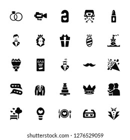 Vector Illustration Of 25 Icons. Editable Pack Wedding rings, 3d film, Romantic dinner, Light, Park, Ship, Moustache, cake, Chat, Groom, Do not disturb, Video camera