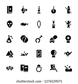Vector Illustration Of 25 Icons. Editable Pack Book, Wand, Rings, Card, Voodoo, Smoke, Tarot, Pyramid, Skull, Candle, Stone