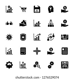 Vector Illustration Of 25 Icons. Editable Pack Profit, Execution, Analyze, Fluctuation, Performance, Ratio, Commission, Diversify, Growth, Appreciation, Save, Buying