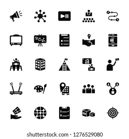 Vector Illustration Of 25 Icons. Editable Pack Announcement, Product, Price, Global, Sales, Advertising, Presentation, Place, Communications, Mass media, Video player, Network