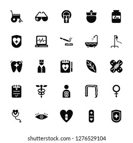 Vector Illustration Of 25 Icons. Editable Pack Wheelchair, Capsule, Heart, Eye, Stethoscope, Iv, Leaf, Patient, Report, Hospital, Scan, Glasses