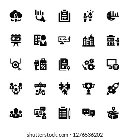 Vector Illustration Of 25 Icons. Editable Pack Cloud, Chat, Agreement, Meeting, Leadership, Presentation, Production, Puzzle, Business, Contract, Analytics
