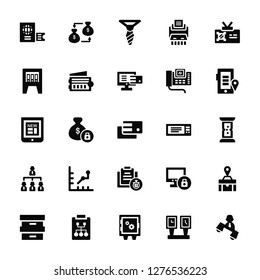 Vector Illustration Of 25 Icons. Editable Pack Passport, Clock, Safe box, Workflow, Archive, Smartphone, Cheque, Deadline, Management, Files, Tie, Money