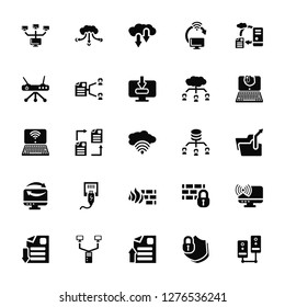 Vector Illustration Of 25 Icons. Editable Pack Network, Shield, File, Laptop, Firewall, Transfer, Router, Cloud computing, computing