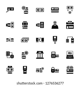 Vector Illustration Of 25 Icons. Editable Pack Cheque, Cit card, Atm, Smartphone, Shop, Bank, Payment method, Payment, Money, Coin