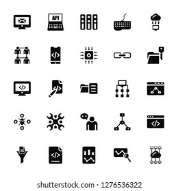Vector Illustration Of 25 Icons. Editable Pack Monitor, Analytics, Script, Filter, Encripted file, Sitemap, Feedback, Bug, Users, Server, Api
