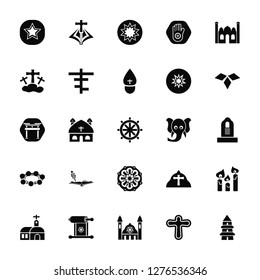 Vector Illustration Of 25 Icons. Editable Pack Bahai, Cross, Synagogue, Torah, Monastery, Holy trinity, Ganesha, Crown of thorns, Bead, Calvary, Paganism, Mantle